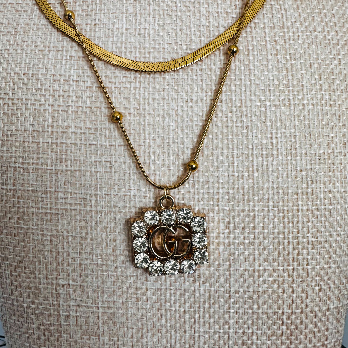 Gucci Crystal Frame Double-Layer Necklace