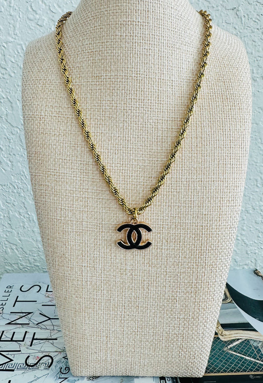 Chanel Black Enamel Pendant Necklace