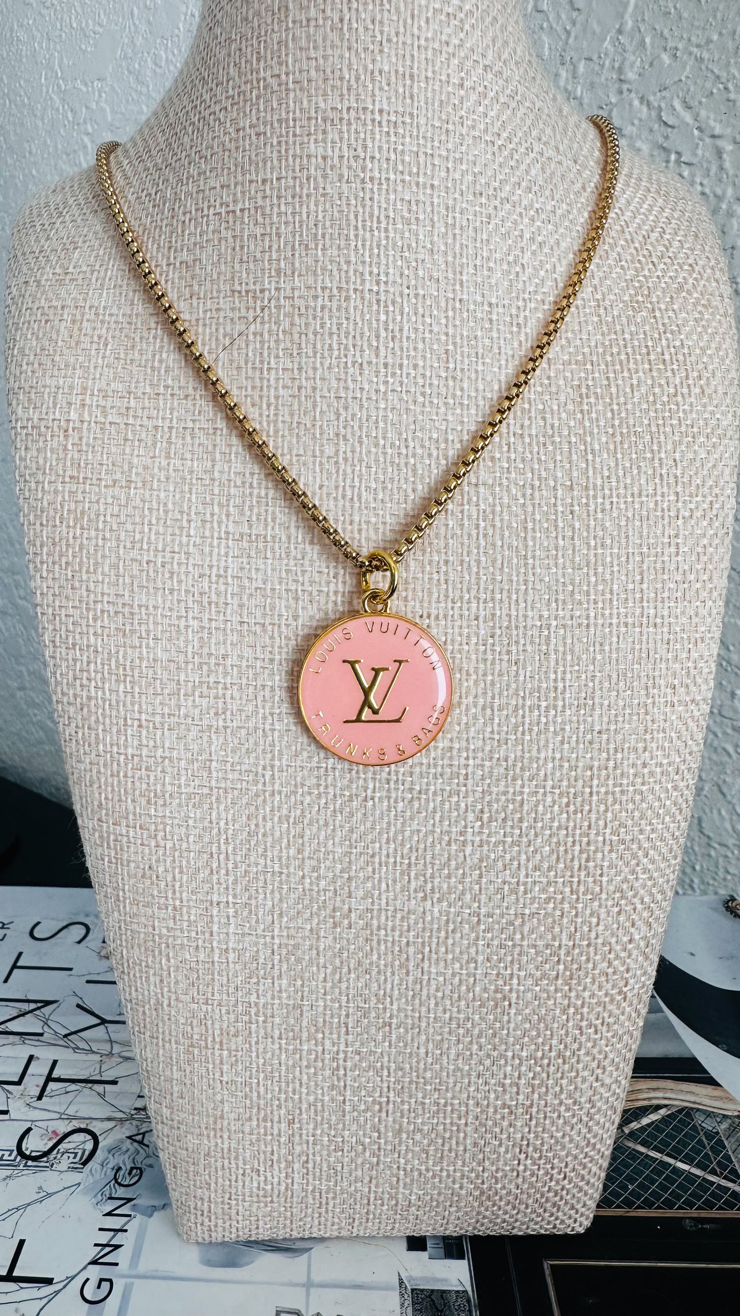 Louis Vuitton Pink Enamel Pendant Necklace
