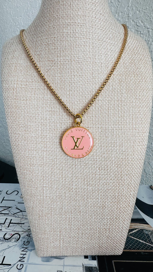 Louis Vuitton Pink Enamel Pendant Necklace